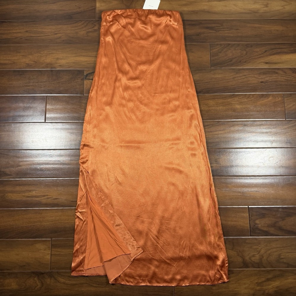 Dissh Women's Size AU 10 / US‎ 6 Orange Mia Strapless Satin Maxi Dress Side Slit